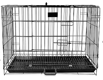 RvPaws 36-inch Metal Dog Cage Double Door Heavy Duty Folding Metal Powder Coated for Large Size Dogs and Adults (Black)