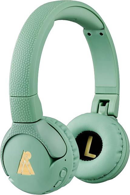 POGS kids bluetooth headphones | The Gecko | Foldable and robust headphones for kids from 3 years with volume control, microphone, volume limiter 85 dB | Music-sharing function (green wireless)