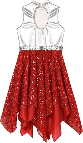 Miniatura 4 de JEATHA Vestido sin mangas asimétrico de bloque de color para niños y niñas disfraz de baile moderno y contemporáneo