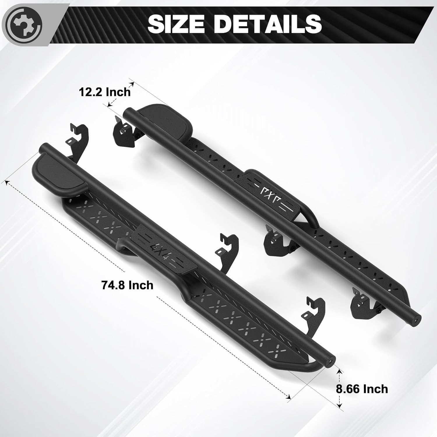 Running Boards Side Steps Compatible with 2015-2026 Chevy Colorado & GMC Canyon Crew Cab, Two-Raised Step, Heavy-Duty Carbon Steel with Textured Black Powder-Coated Finish, 2PCS Non-Slip Nerf Bars