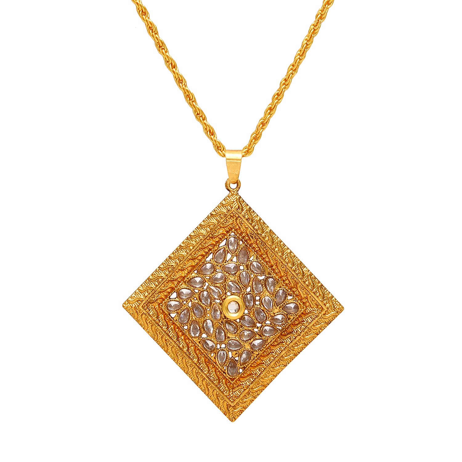 Memoir Gold plated Handmade, rich filigree, CZ studded Kite shape, Big and Bold stylish, Ethnic Traditional Chain pendant necklace jewellery Women (B074TG6772) Amazon Price History, Amazon Price Tracker