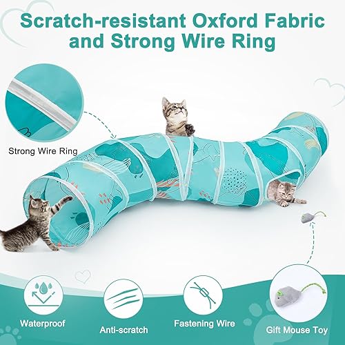 Miniatura 3 de Túnel para gatos, túneles para gatos de interior, cueva para gatos en forma de S con juguetes para gatos, tubos plegables para gatos y túneles para