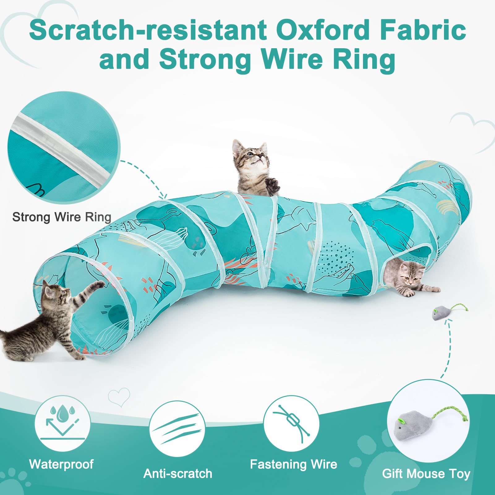 Glittme Cat Tunnel, Cat Tunnels for Indoor Cats, S-Shape Cats Cave with Cat Toys, Foldable Cat Tubes and Tunnels for Cats, Rabbit, Puppy, Guinea Pig