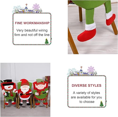 Miniatura 5 de Juego de 2 fundas para respaldo de silla de Navidad, diseño de Papá Noel, muñeco de nieve, elfo, fundas para sillas de cena de Navidad, fundas para