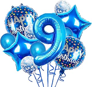 Balloons, 11 pcs Foil Balloons 9 Year Old for 9st Birthday Party Supplies Decorationï¼Œ Confetti Balloon Kids Party Balloons Birthday Party Supplies 9 Years Old Birthday Balloon for Kids (9th, Blue)