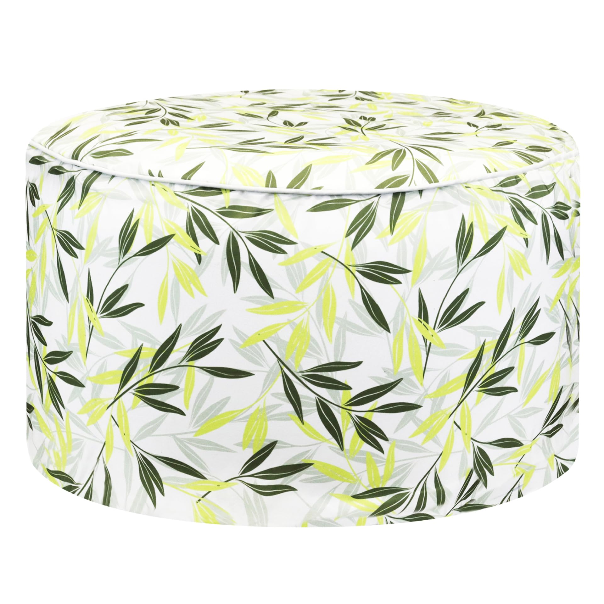 Gardenwize Inflatable Outdoor Ottoman Cushion – Grey & Green Leaf Design, No Pump Needed, Portable Garden Seat or Footstool, Lightweight Outdoor Cushion for Patio & Camping