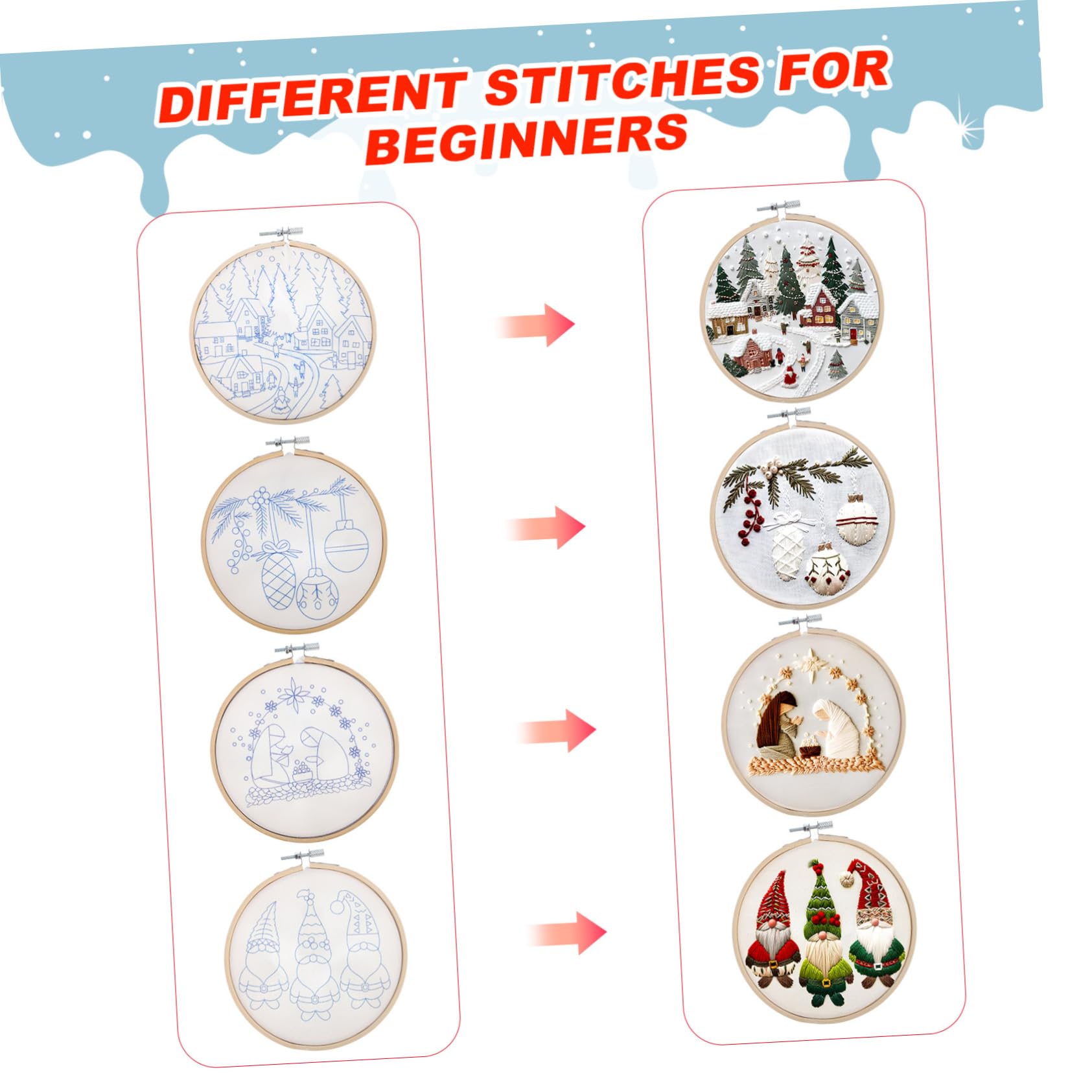 KOCKSHION 1juego Kit De Bordado Navideño Para Principiantes Bastidores De Tijeras y Herramientas De Costura Incluye Patrones De Adorno De Navidad y Materiales