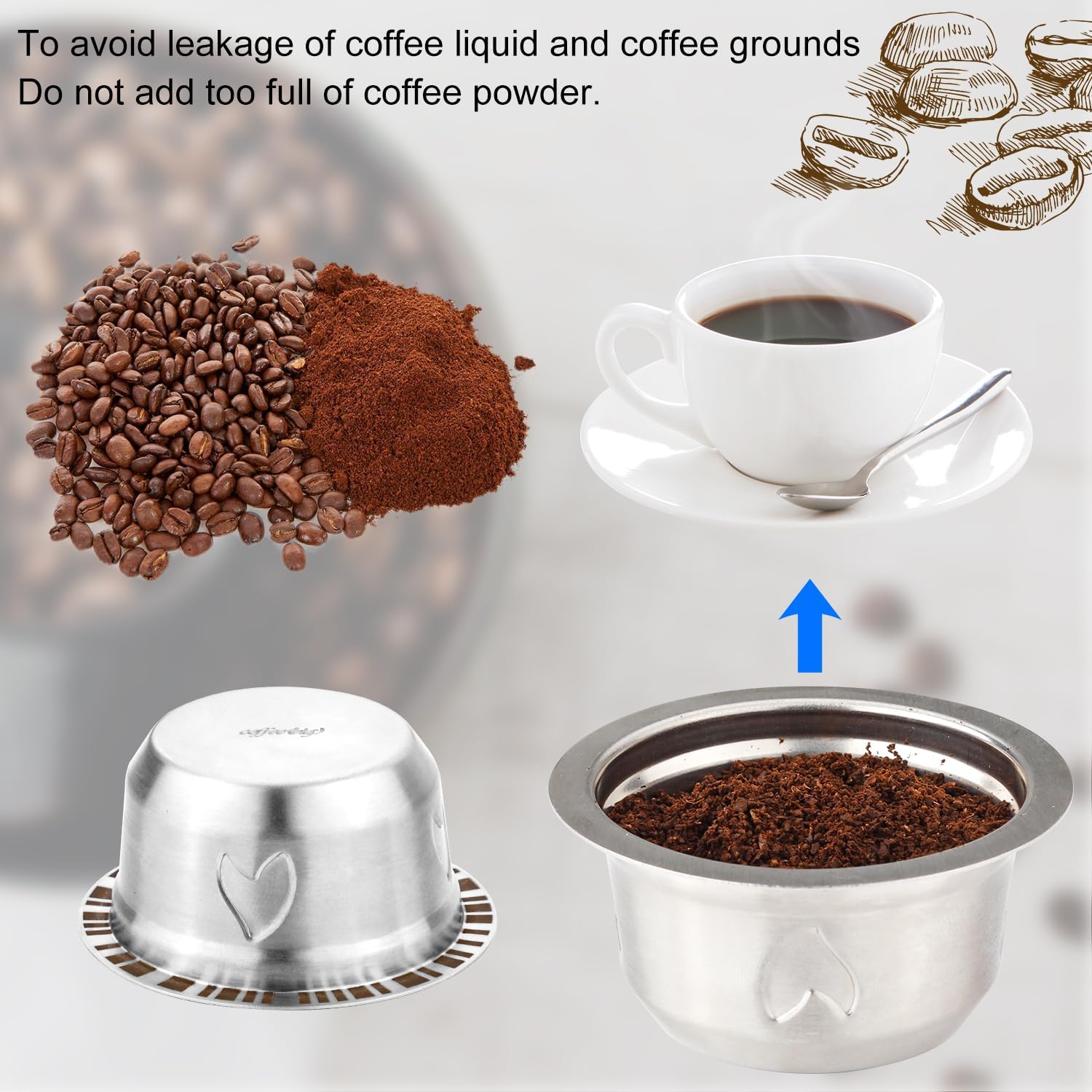 Reusable Pods for Nespresso Vertuo Machine, Stainless Steel 230ml Refillable Coffee Capsule Set with 1 Silicone Lid, 1 Spoon, 1 Brush Coffee Accessories for Nespresso