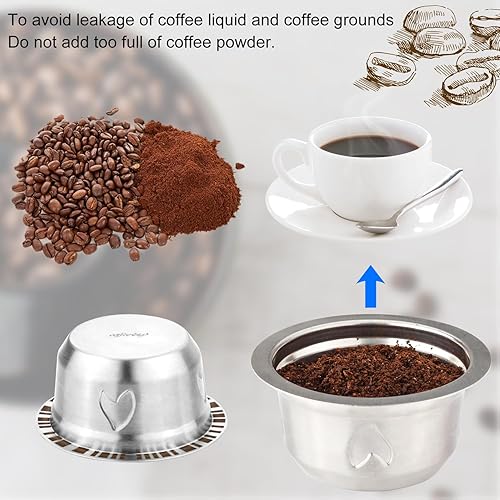Miniatura 3 de Cápsulas reutilizables para máquina Nespresso Vertuo, juego de cápsulas de café recargables de acero inoxidable de 7.8 fl oz con 1 tapa de silicona,