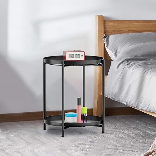 Miniatura 5 de Yesker Mesa auxiliar, mesa auxiliar de metal, pequeña mesa para interiores y exteriores, mesita de noche, sofá, mesa auxiliar para aperitivos, mesa