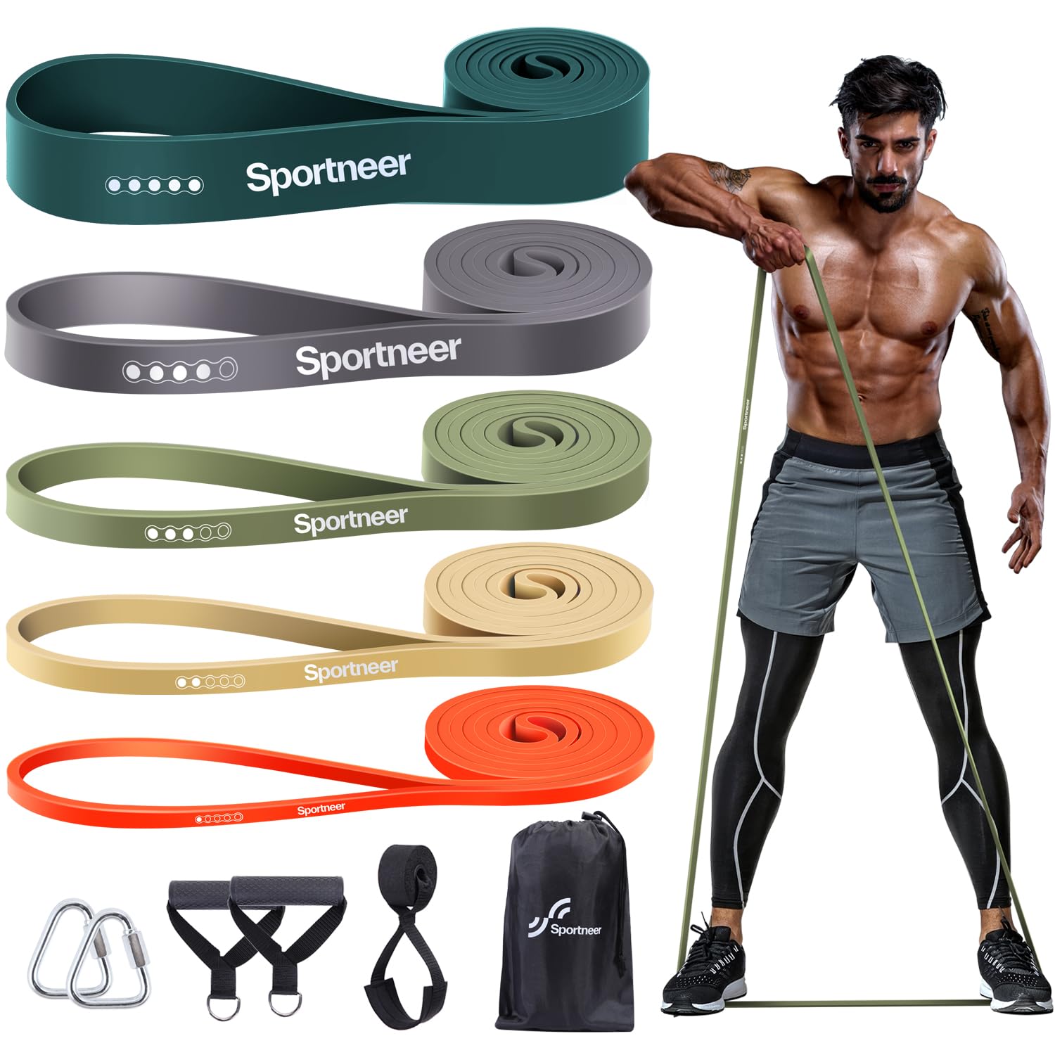 Sportneer Resistance Bands for Working Out Pull Up Bands 5-130lb 5 Levels Exercise Bands Workout Bands Set with