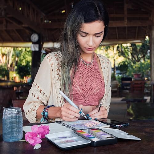 Miniatura 7 de ARTEZA Juego de pintura de acuarela, 12 pinturas de acuarela metálicas, pintura de acuarela iridiscente en medias sartenes, juego de acuarela de