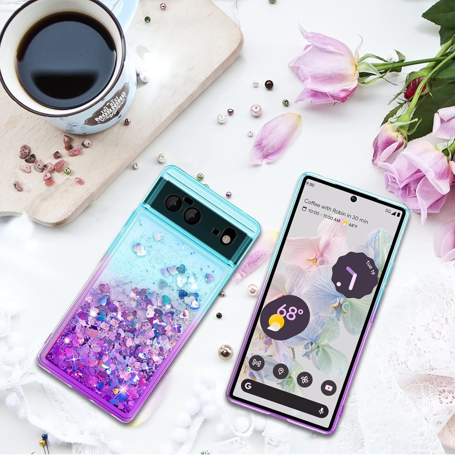 Ruky Google Pixel 6 Case (2021), [Gradient Quicksand Series] Glitter Flowing Liquid Floating Soft TPU Bumper Cushion Bling Sparkle Girls Women Phone Case for Google Pixel 6 5G, Teal Purple : Cell Phones & Accessories