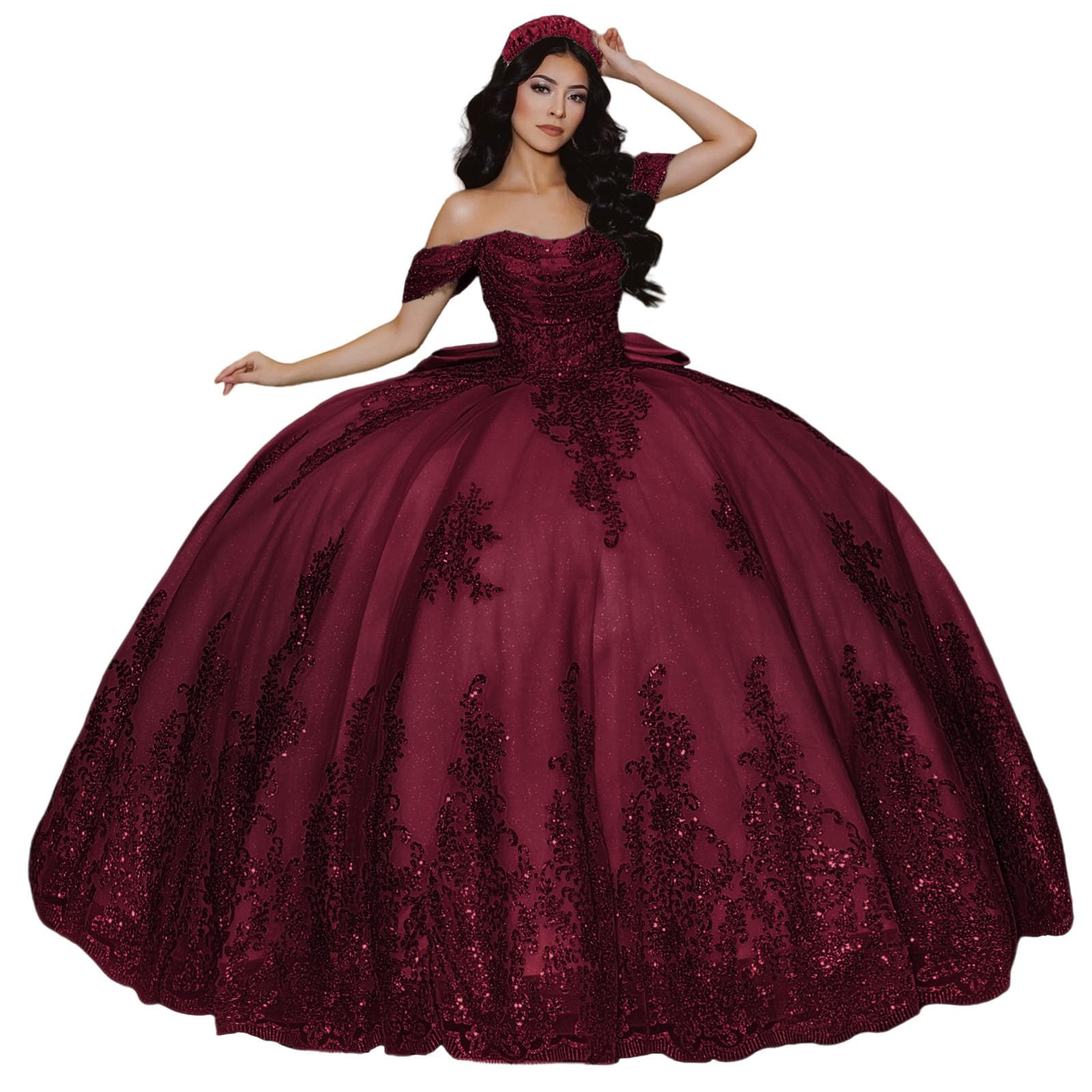 Sparkly Lace Applique Ball Gown with Train