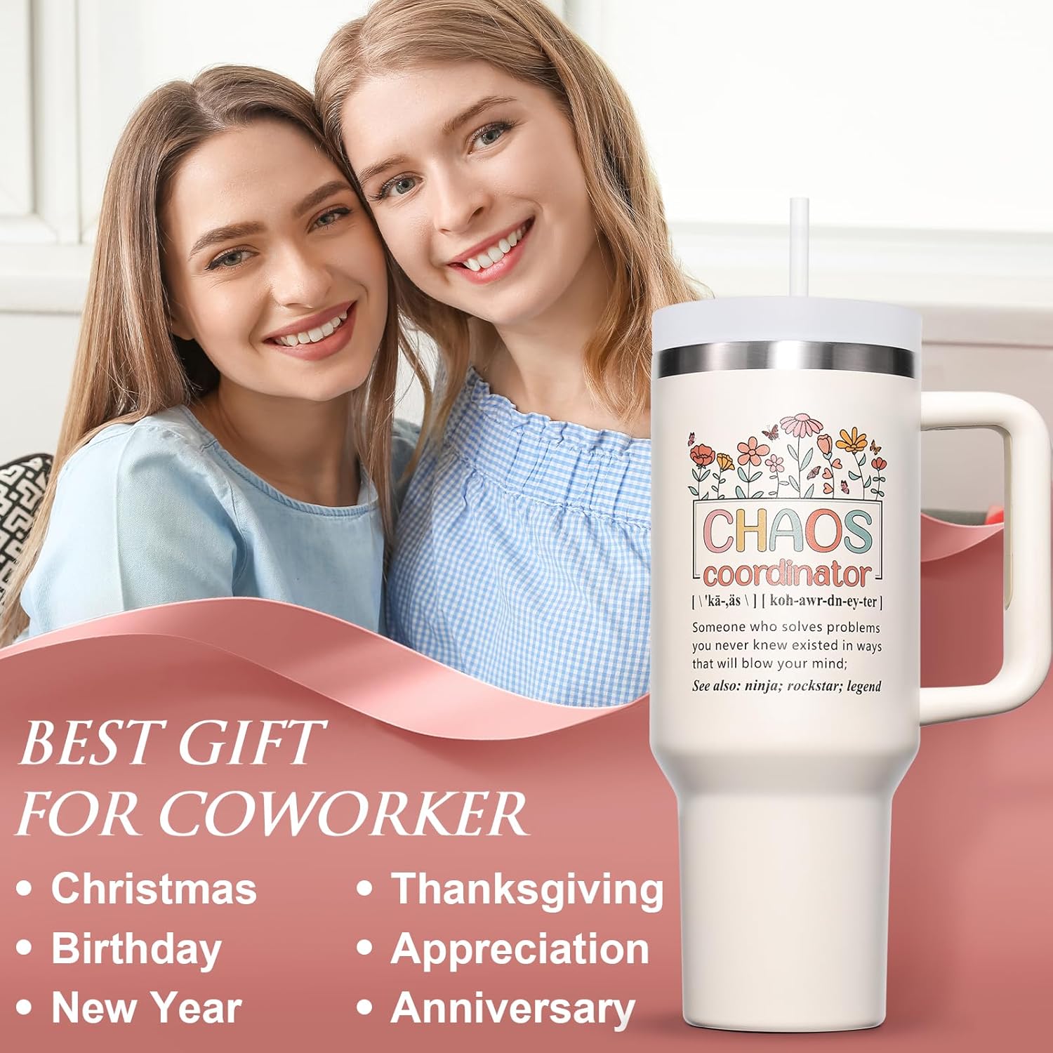 Chaos Coordinator Gifts, Christmas Thank You Gifts for Women, 40 OZ Tumbler Office Gift for Coworker Employee Manager Boss Lady Teacher Nurse Appreciation Retirement Birthday Gift, Insulated Cup