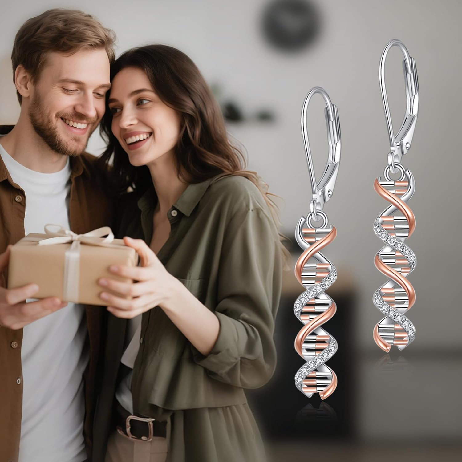 DNA Earrings Sterling Silver DNA Earrings Dangle Jewelry Gifts for Women