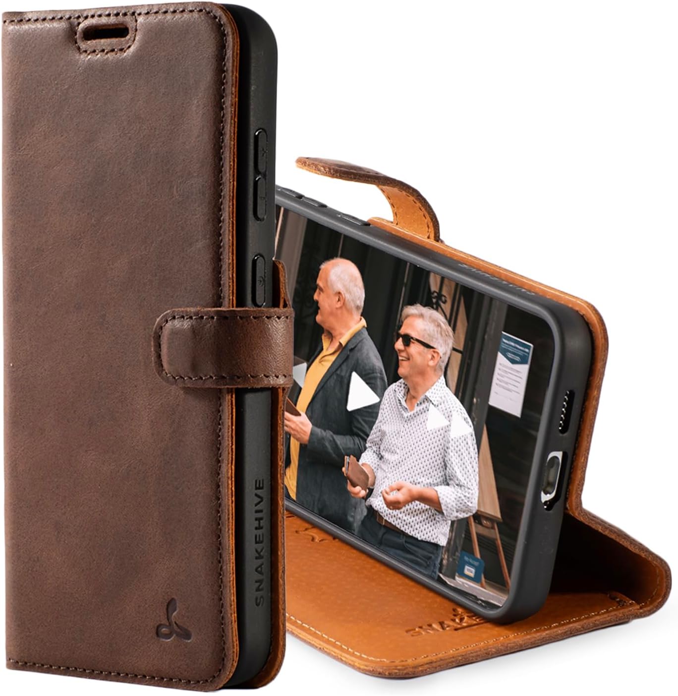 Snakehive Leather Wallet Compatible with Samsung Galaxy S23 | Phone Case with Card Holder | Flip Folio Case/Cover with Stand (Brown)