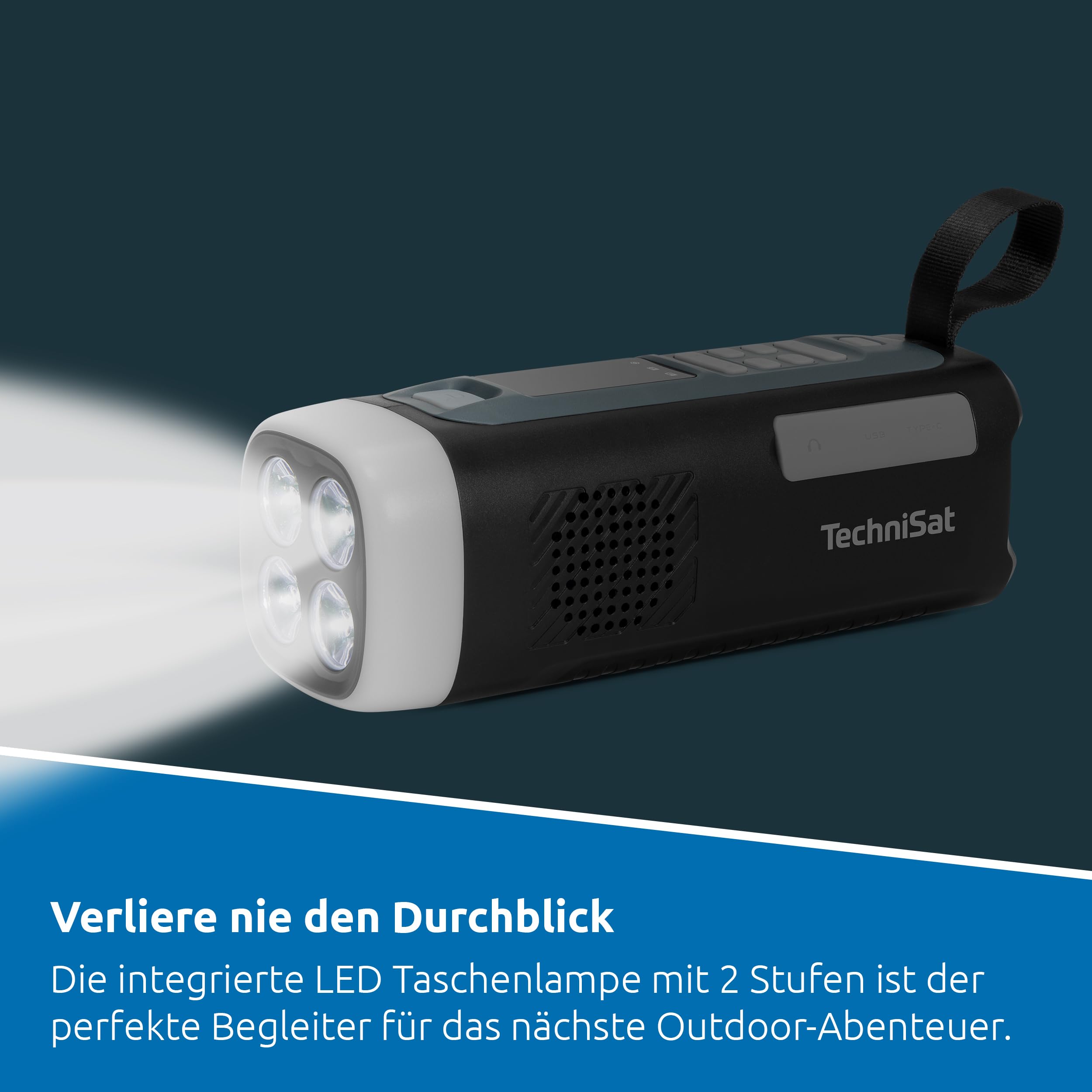 TechniSat Viola Kurbelradio – Notfallradio mit Solar und Kurbel, 4500 mAh Akku, UKW/FM, Bluetooth, Lautsprecher, LED Taschenlampe, SOS Alarm, Powerbankfunktion, mit USB, Blackout, Notfallausrüstung