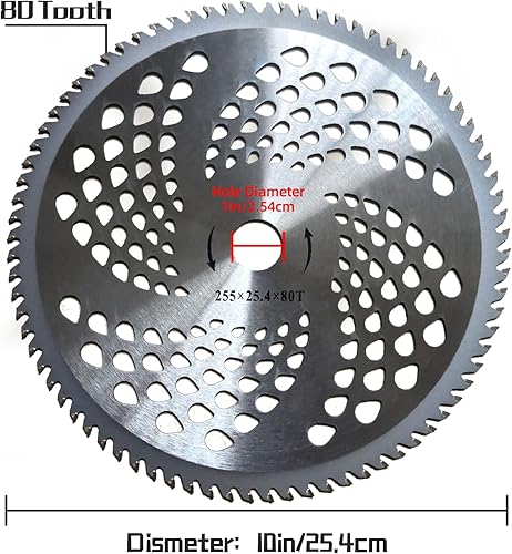 Miniatura 2 de Juego de 2 cuchillas de punta de carburo de 10 pulgadas x 80T con adaptador universal para cortador, recortador, herbicida (2 kits de adaptadores