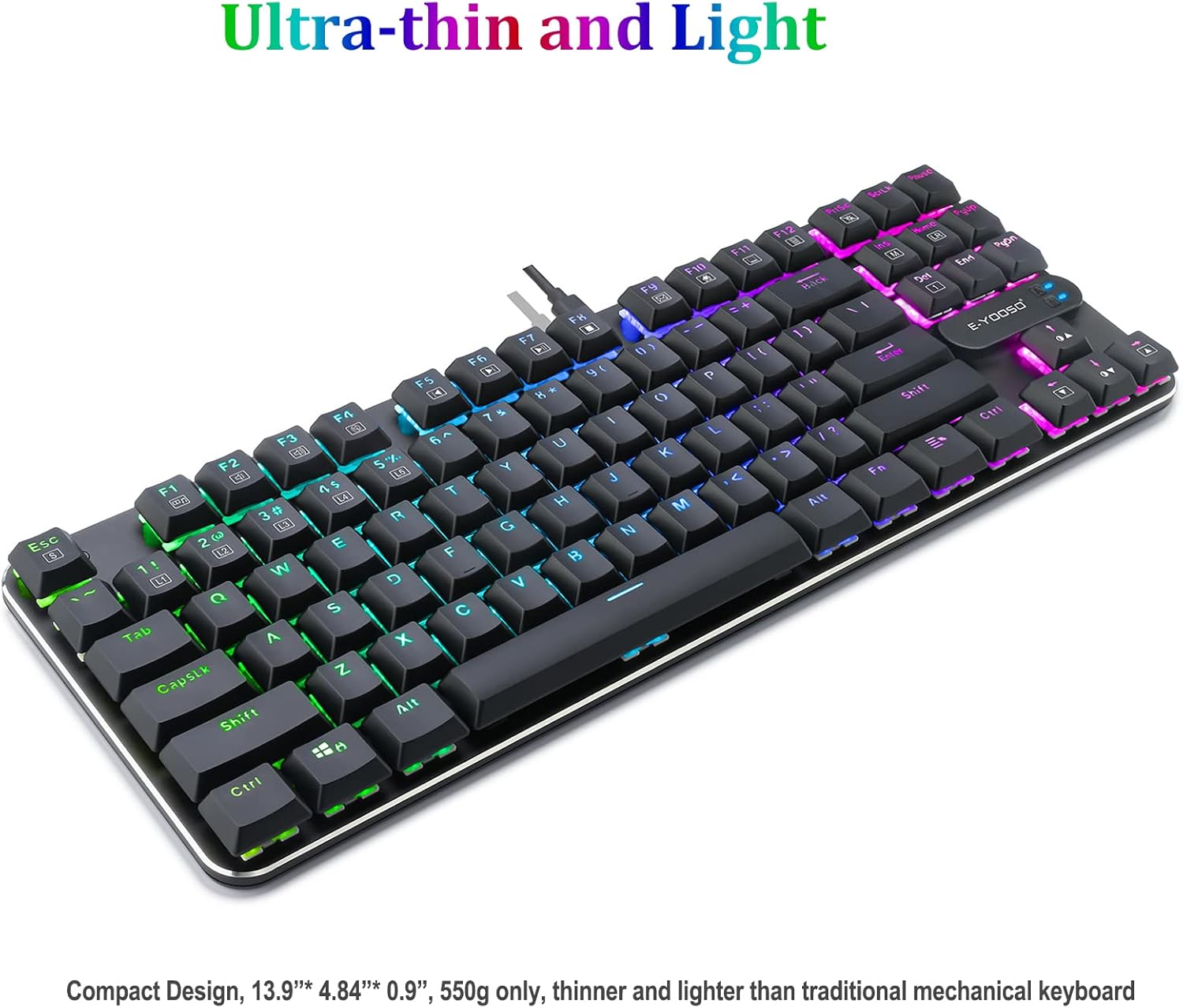 Mechanical Gaming Keyboard Compact 87 Key Tenkeyless RGB Backlit Computer Keyboard with TKL Tenkeyless Hot-Swappable Ultra-Slim USB-C Anti Ghosting for PC, MAC Z-66 (Black-Red Switch)