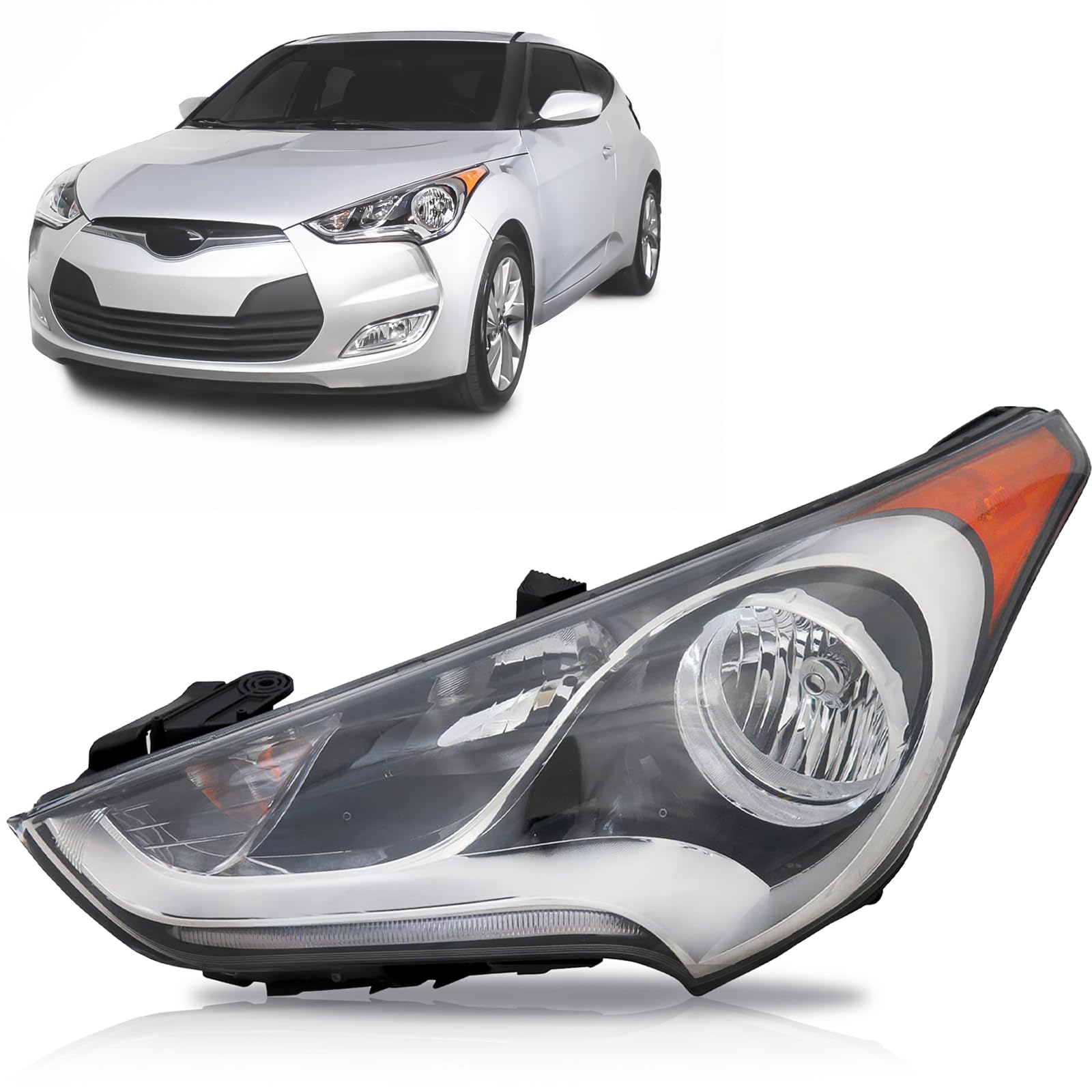 ALLIGATOR AUTO LIGHTS Headlight Assembly Compatible With Hyundai Veloster 2012-2017 Halogen Multireflector Headlamp w/Bulbs, Left/Driver Side 92101-2V000 / HY2502168, DOT/SAE Compliant