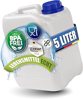 Kosmetex 5L Kanister, BPA frei & lebensmittelecht, Wasserkanister 5 Liter für Camping, Garten, Gewerbe & Haushalt, Robust Made in Germany