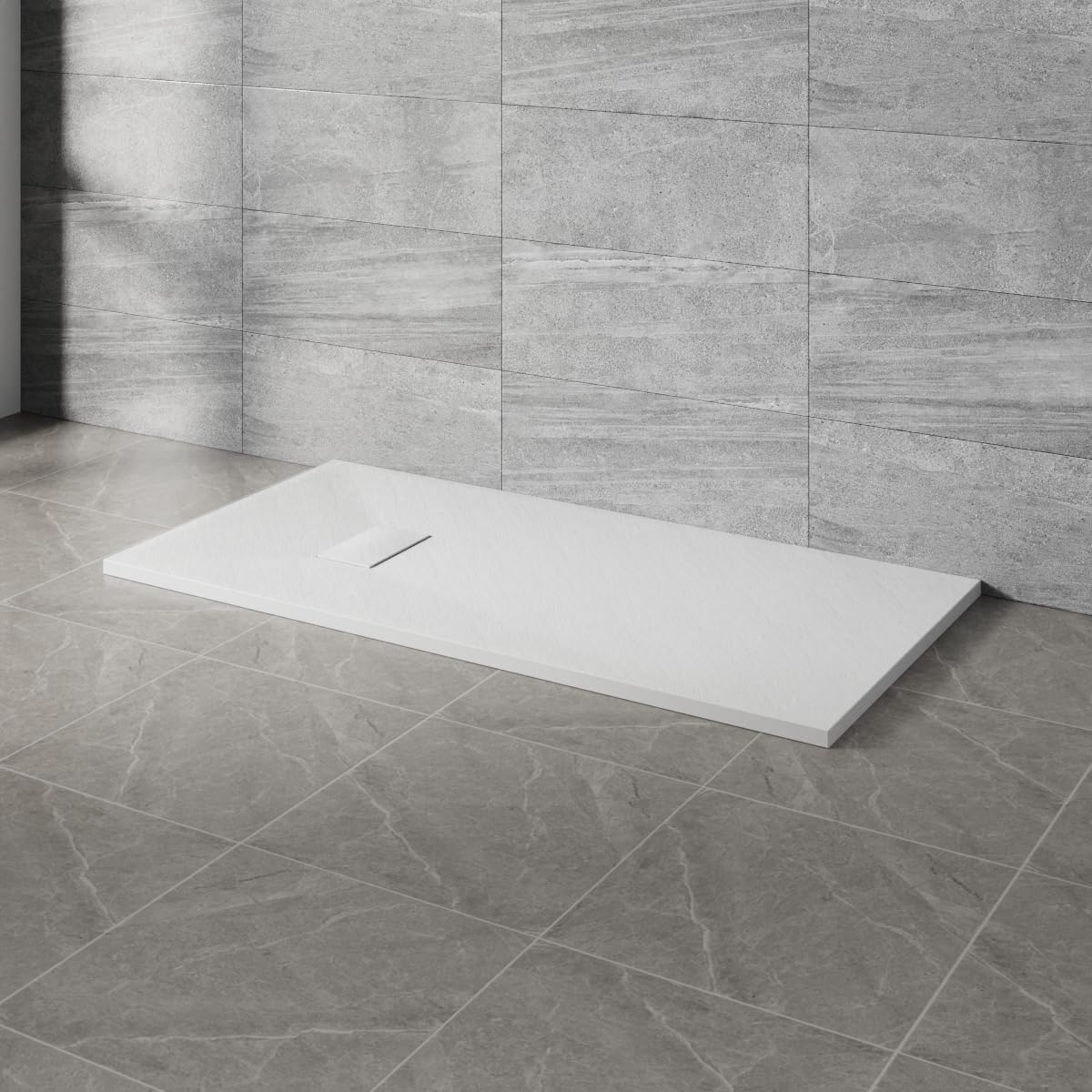 NRG 1500x700mm White Rectangle Shower Base Tray SMC Slate Effect Slip-Resistance Bathroom Shower Enclosure Tray