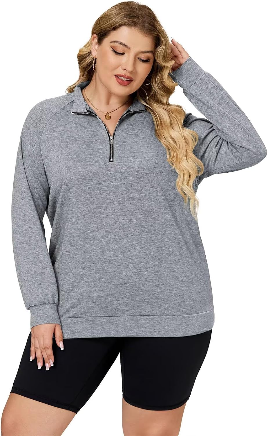 DOLNINE Plus-Size-Sweatshirts for Women Casual Oversized Half Zip Pullover Tops Dressy Long Sleeve Crewneck Blouses Shirts - Image 3