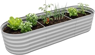 Relaxdays Raised bed, galvanised metal, for flowers, plants and vegetables, LGBT: 45 x 200 x 60 cm, Oval Plant Bed, Light Grey