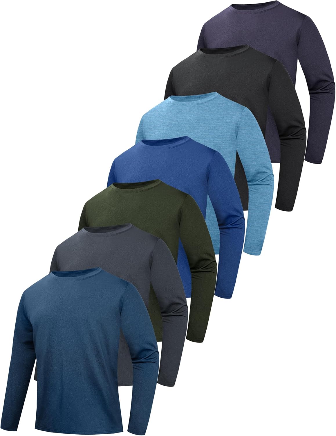7 Pack Long Sleeve Shirts for Men Moisture Wicking Sun Protection UV UPF 50+ SPF Performance Quick Dry T-Shirt for Casual