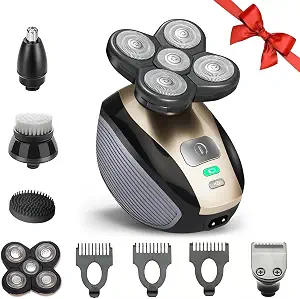 5-in-1 Head Shaver for Men - Rechargeable 5D Skull Head Razor, Hair Clippers, Nose Hair Trimmer, Cleaning Brush, Hair Management Tool