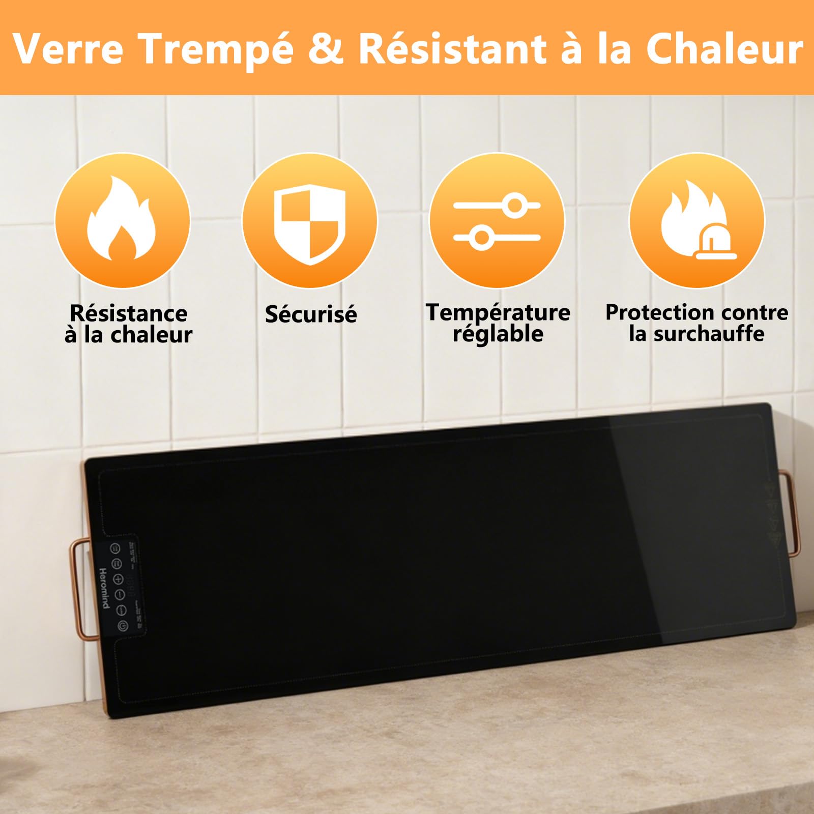 Plateau de Chauffage 100x35 cm Plaque Chauffante Grande 450W Réglage Précise Multi-niveaux Pour Grands Buffets et Collectivités
