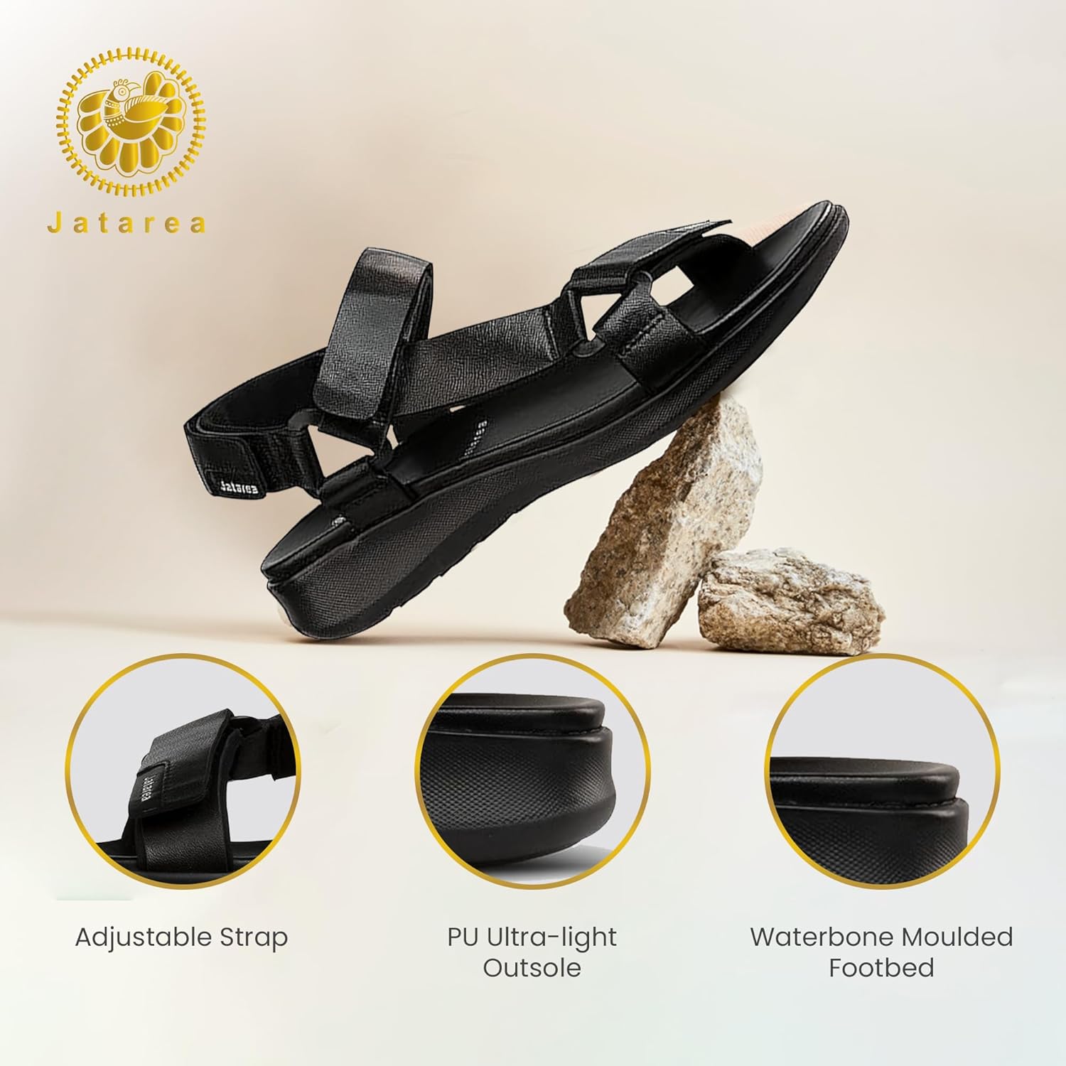 JATAREA Platform Women Sandal - Round Open-Toe Leather Summer Sandals for Women
