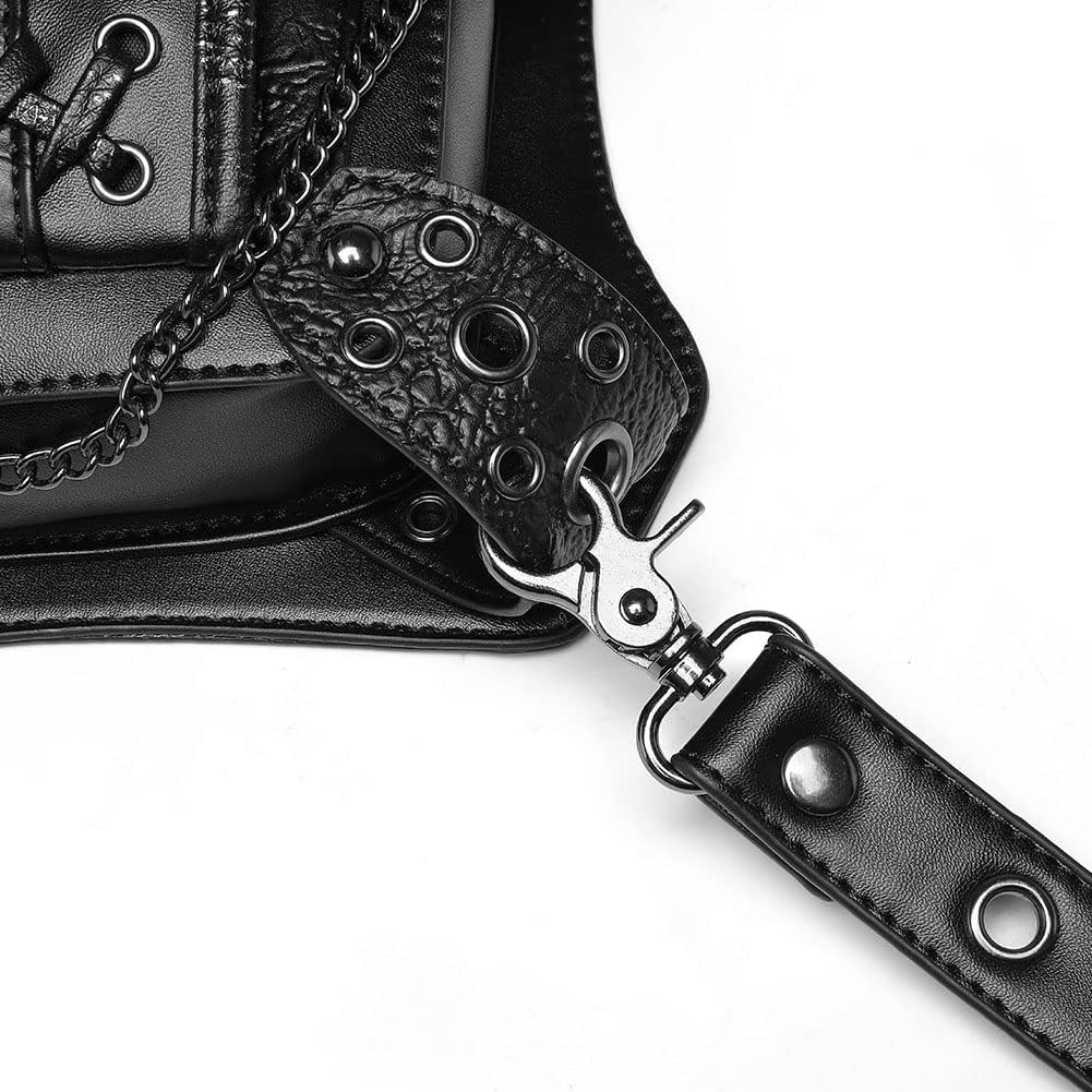Gothic Waist Bag Fanny Pack Leather Steampunk Crossbody Shoulder Messenger Hip Pouch (Black-104)