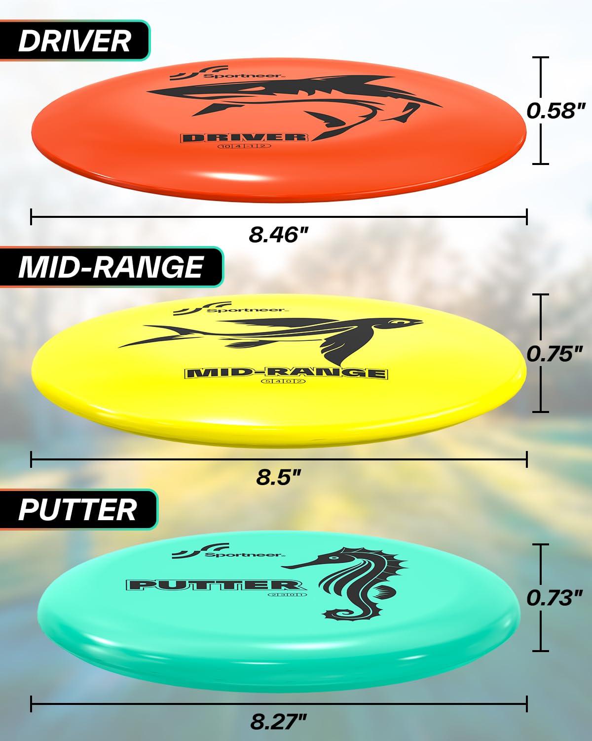 Sportneer Disc Golf Set – Discgolf Starter Set con motivo mare, 2 Driver, 2 Midrange, 2 Putter, Mini Disc Marker & Borsa per il trasporto – per principianti e esperti, outdoor e giardino