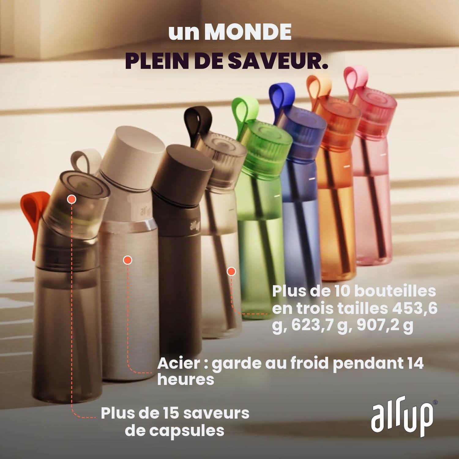 air up® Bouteille d'eau (473 ml) en acier noir + 3 capsules de cola | Capsules de saveur sans sucre et bouteilles d'eau avec paille | Bouteille d'eau aromatisée