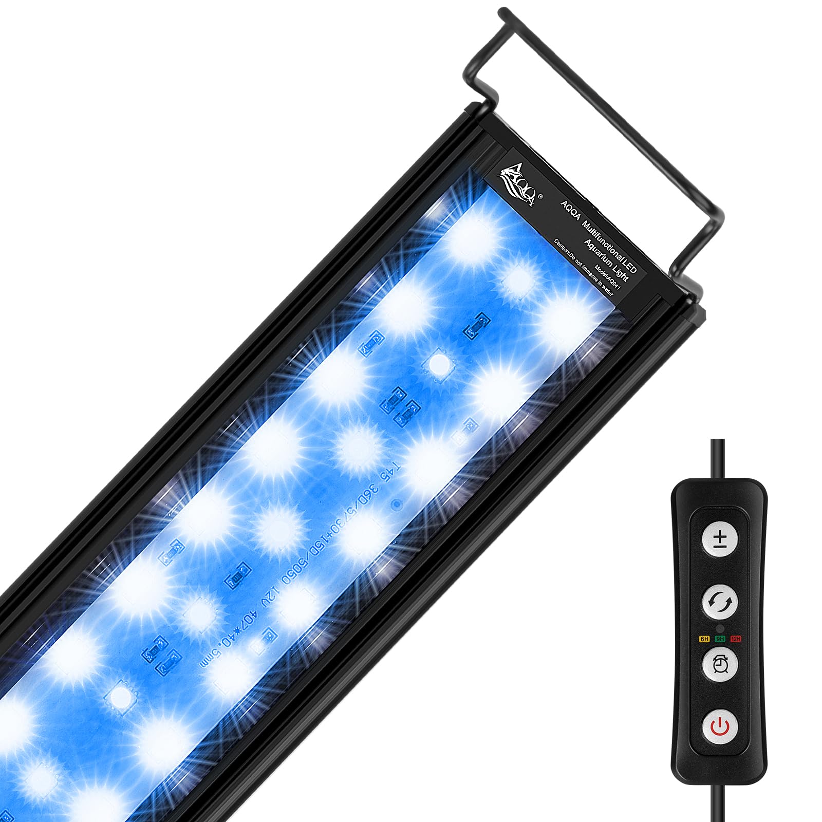 AQQA Aquarium Light with 14 Fish Tank Light Modes Adjustable Brightness Timer 15W LED Aquarium Light for Plants， Aluminum Alloy Shell Extendable Brackets Fit for 12-20 Inch Fish Tank