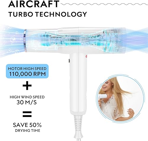 Miniatura 2 de IG INGLAM - Secador de pelo profesional de alta velocidad de 110,000 rpm, iones negativos, bajo ruido, 3 ajustes de calor y 3 ajustes de velocidad y