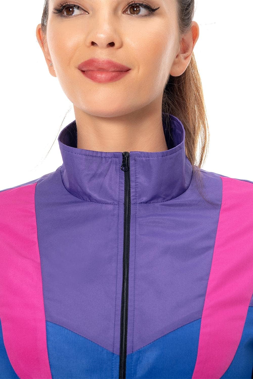 Women's 2 Piece Tracksuit 80s 90s Retro Outfit, Long Sleeve Windbreaker Jacket Neon Color Block Tracksuit Set - Image 5