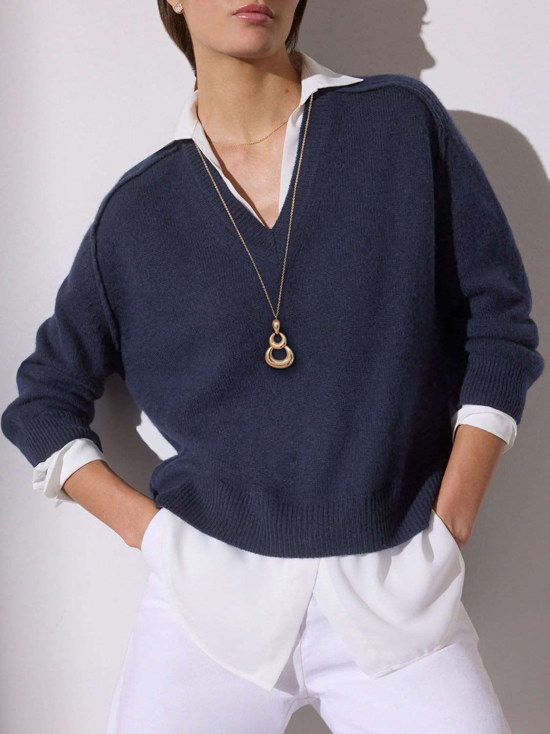 PEARLADA 18k Gold Plated Chain Long Necklace, Boho Sweater Necklace for Women, Geometric Pendant Y Necklace - Image 3