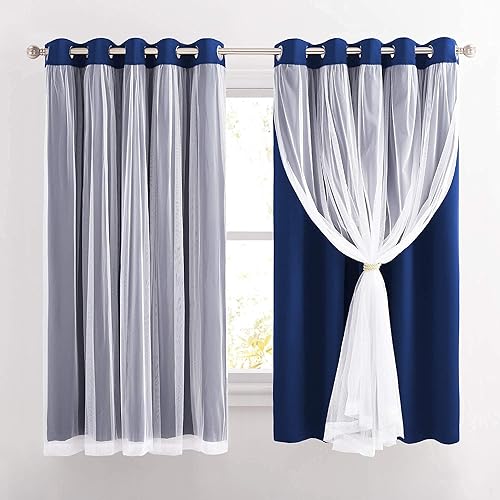 Miniatura 2 de PONY DANCE Cortinas opacas azul marino, cortinas grandes de doble capa con elegancia transparente, cortinas para sala de estar, para mezclar y