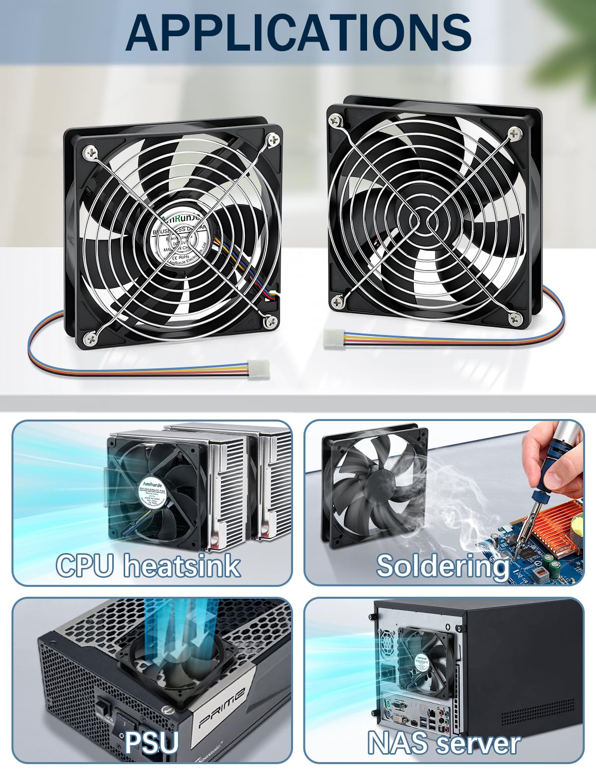 Lot de 2 ventilateurs PWM 4 broches pour boîtier d'ordinateur - 120 mm x 25 mm - 12 V CC - Ventilateur sans balais pour refroidissement de boîtier PC, dissipateur thermique, réfrigérateur