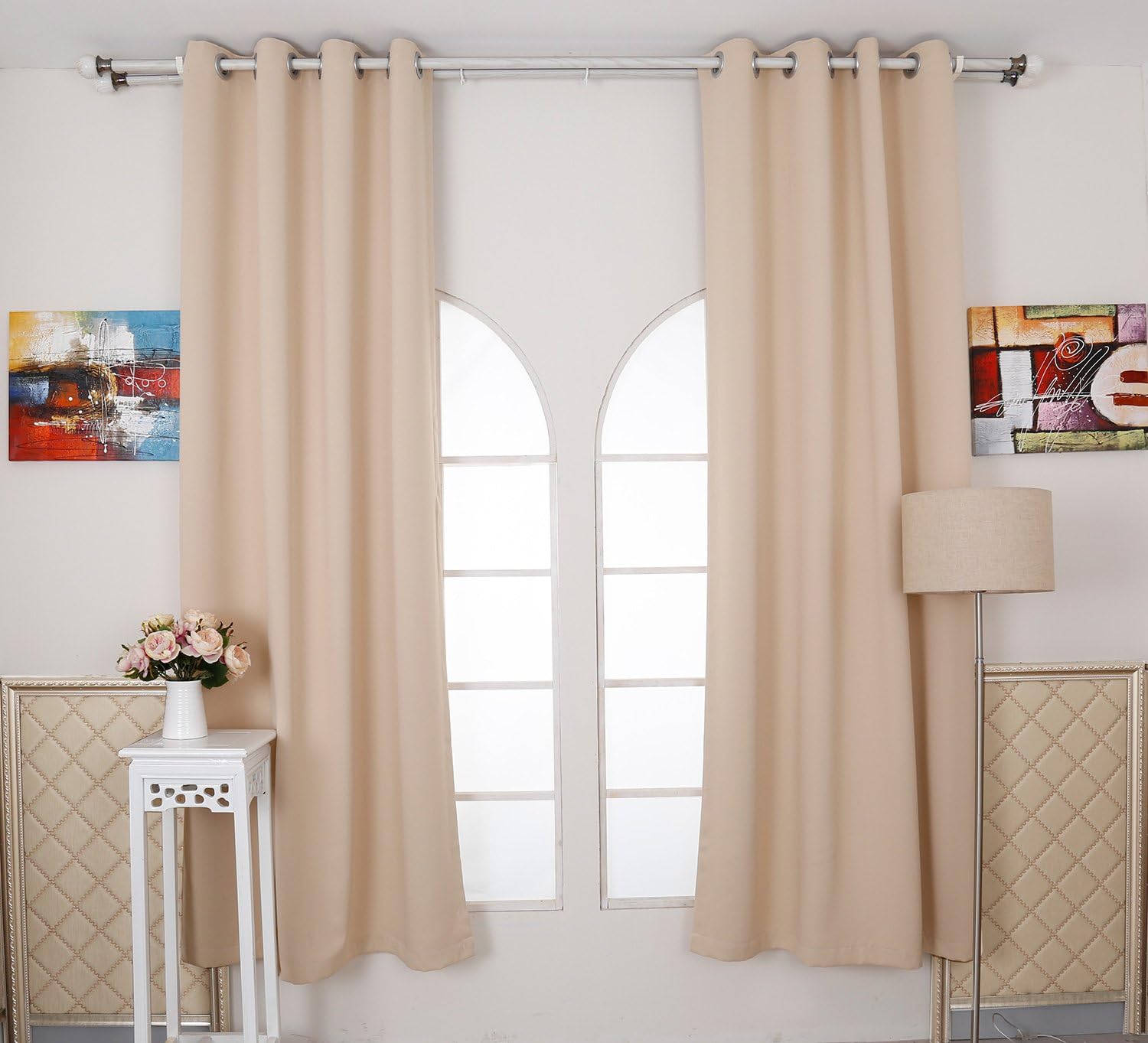 OZ special Window Treatments Blackout Curtains Full Shading Drapes Panels Solid Silencer Grommet Thermal Insulated Triple Weave for Bedroom Kids Room(2 Panels) (52''W x 84''L, Beige)