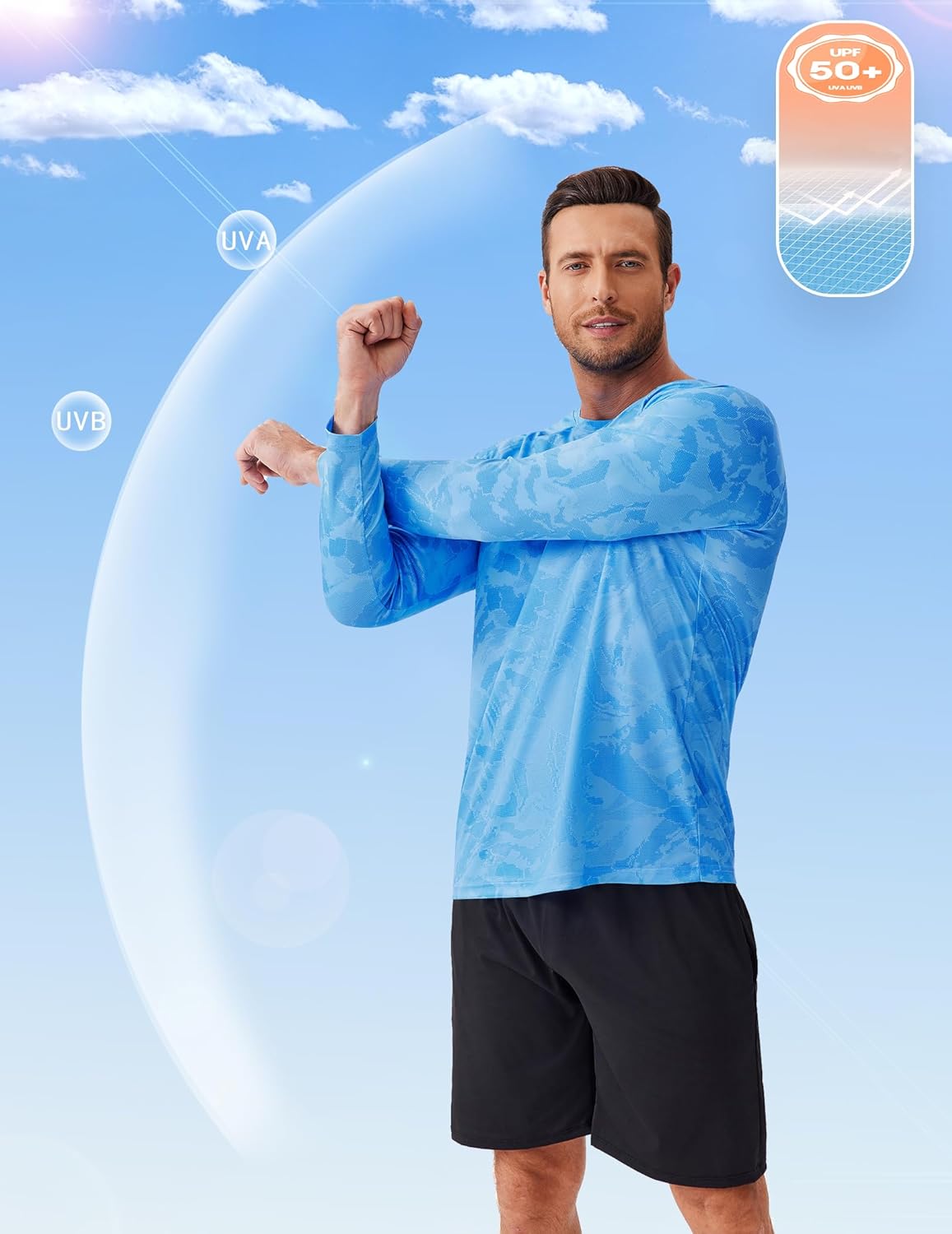 PINSPARK Mens UV Protection Shirts Long Sleeve Fishing Shirts Camo Rash Guard Swim Shirt Quick Dry Athletic Workout Tshirts - Image 2