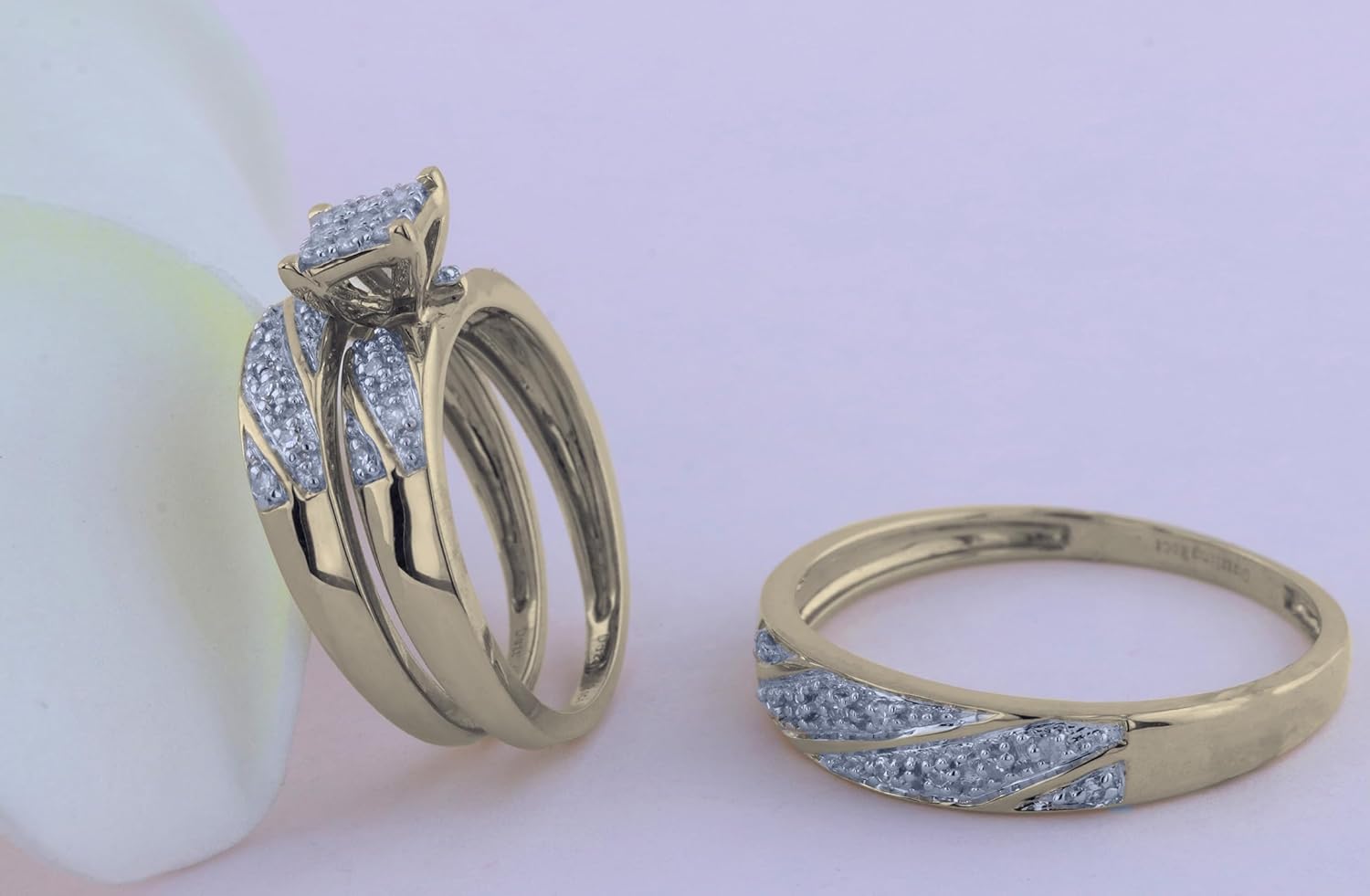 Dazzlingrock Collection Round White Diamond Cluster Style Matching Wedding Trio Ring Set for Him & Her (0.30 ctw, Color I-J, Clarity I2-I3) in 10K Gold