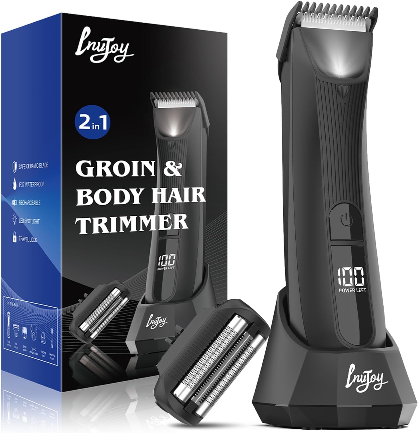 Manscape Body Trimmer for Men, Waterproof Electric Razor/Shavers with Dual-Head for Facial, Pubic & Groin Hair Grooming, Ceramic & Foil Blades Hair Trimmer with LED - Birthday Gift for Him Dad