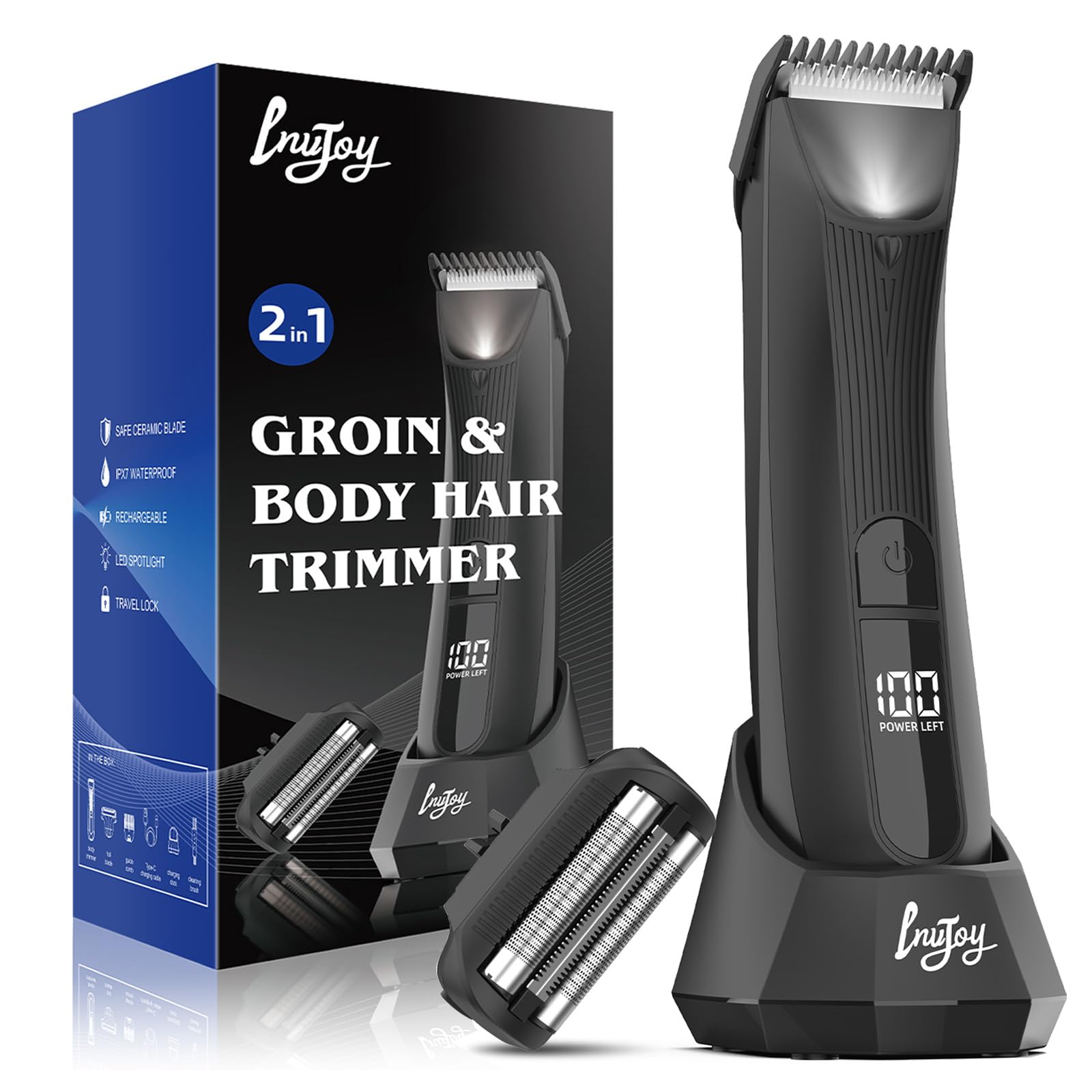Pubic Hair Trimmer for Men Electric Body Hair Clipper, Groin & Body Hair Shaver with Charging Dock for Balls, Waterproof Ultimate Male Hygiene Razor