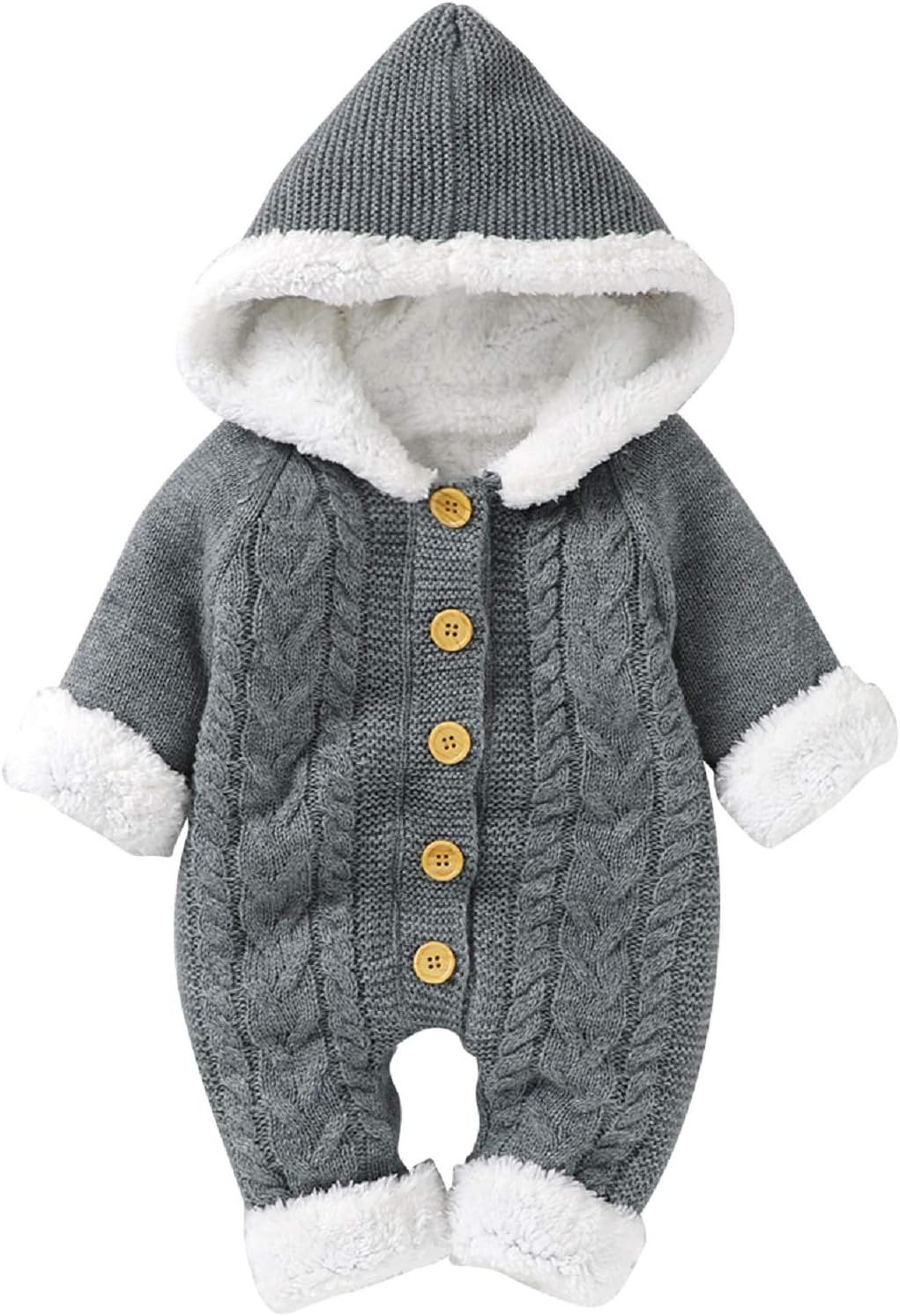 Haokaini Newborn Baby Hooded Knitted Romper Fleece Sweater Warmer Snowsuit Jumpsuit Coveralls Onepiece Infant Winter Outerwear for Boys Girls