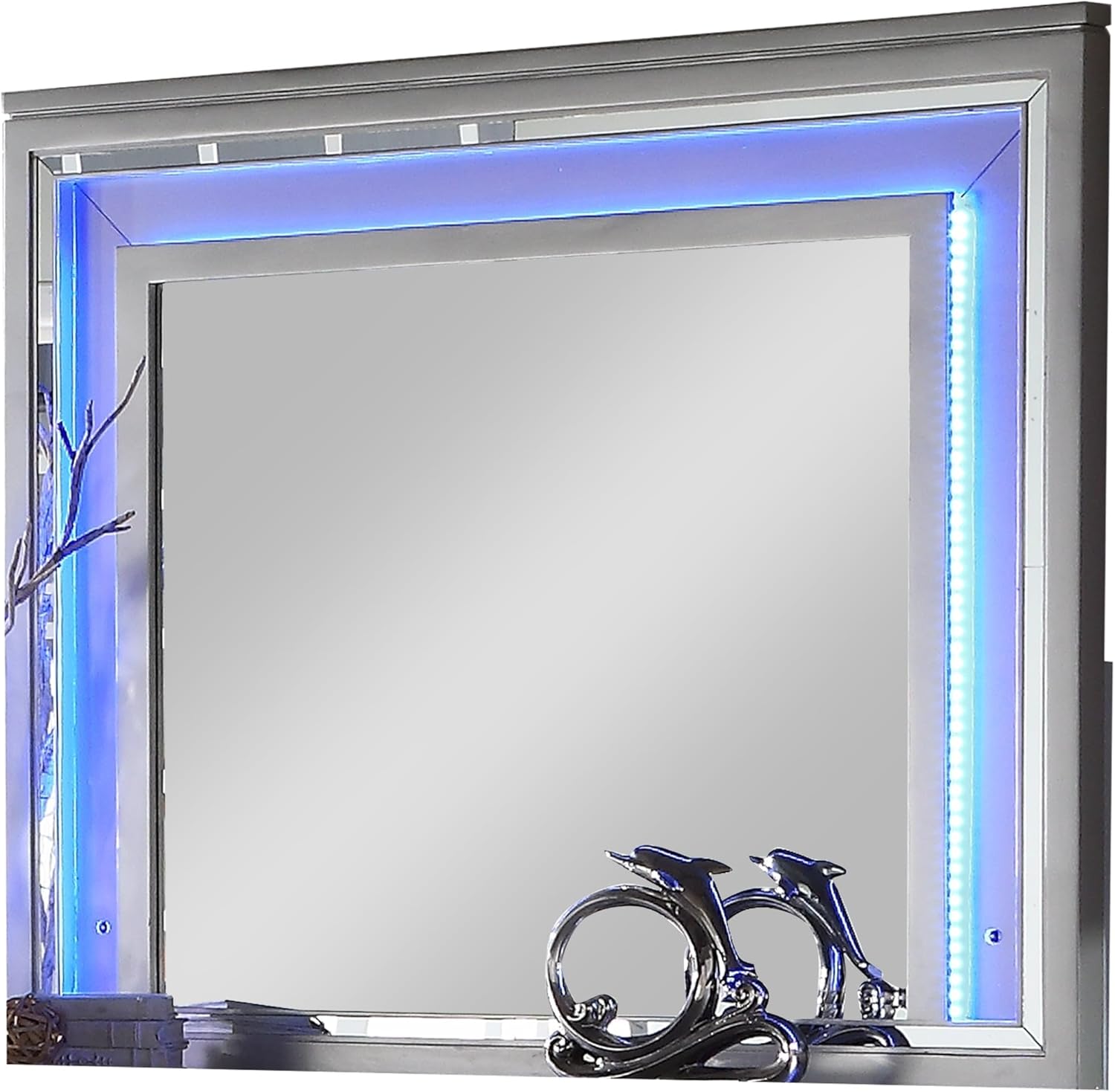 First of a Kind Shiney Silver King 5 Piece Bedroom Set