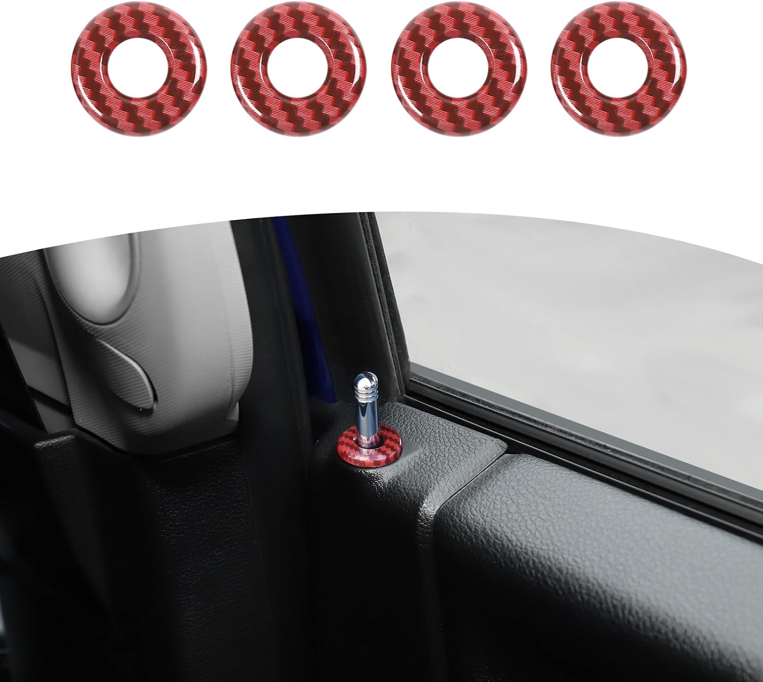 for RAM Door Lock Cover Trim Ring for RAM 1500 2010-Present Red Carbon Fiber Interior Accessories 4pcs